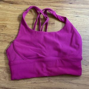 Women's Pink Ribbed Sports Bra